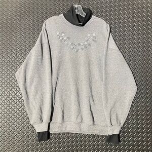 Vintage PFI‎ Fashion Dark Gray Floral Pattern Mock Pullover Casual Sweater Sz XL